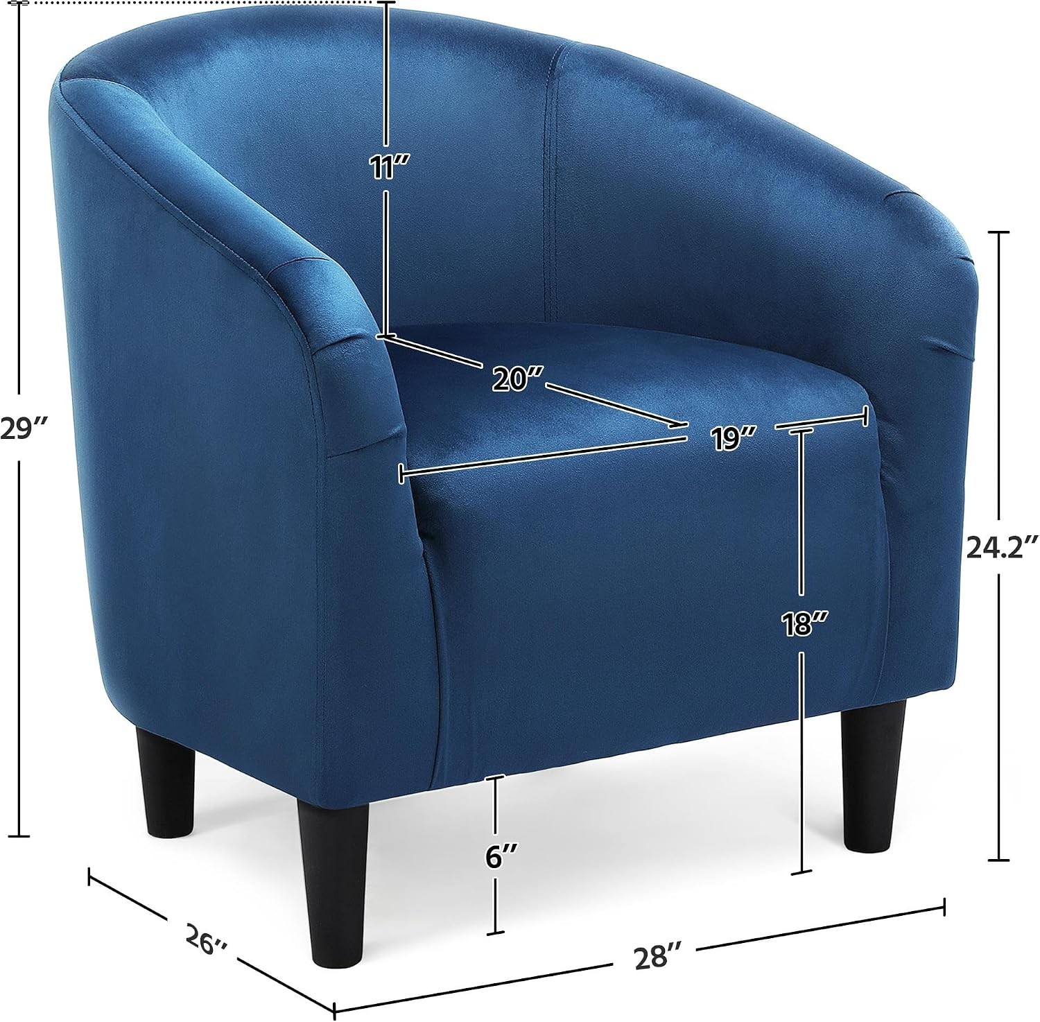 Small 25.5in Wide Velvet Barrel Accent Chair Bedroom Pagoda Blue