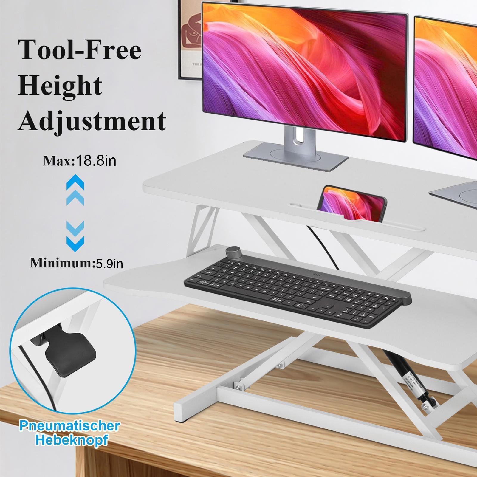 37 In Standing Desk Converter Height Adjustable Sit Stand Riser Dual Monitor