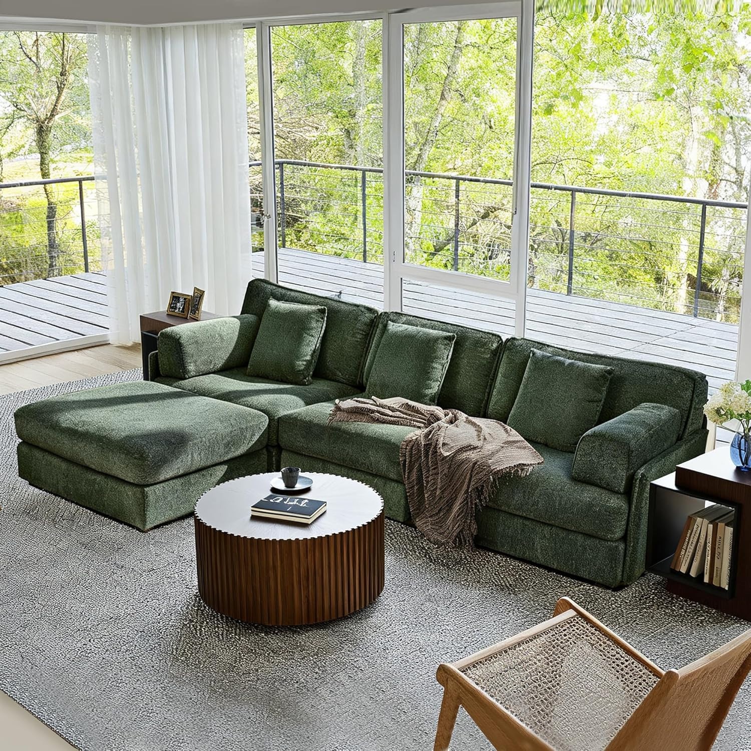 108in Widen Convertible L Shape Sectional Sofa Set Couch Chaise Lounge w/Ottoman