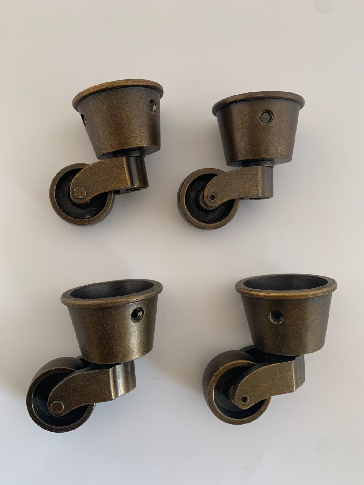 Set of 4 Antique Style Cup Casters 1.22″ Brass Finish Socket Mount Swivel Wheels