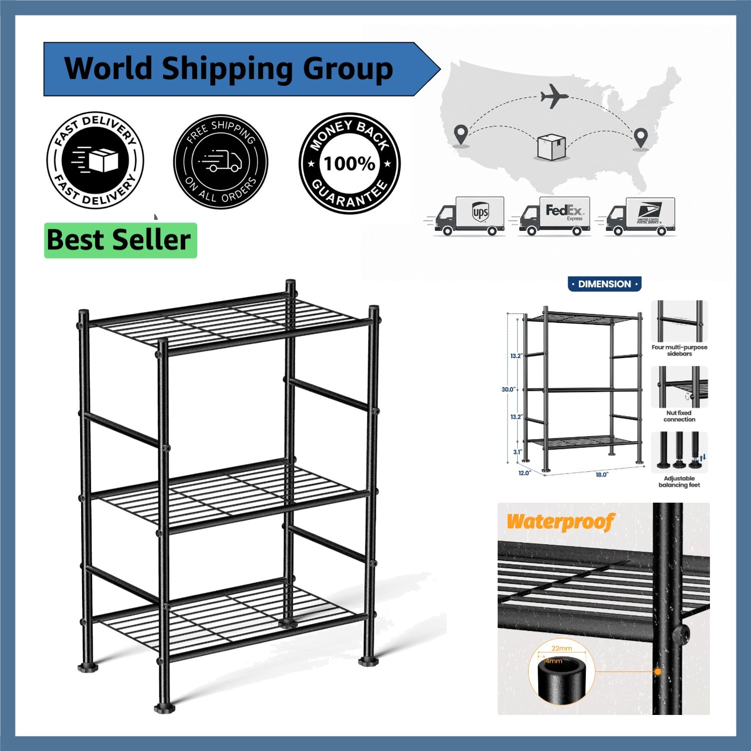 Versatile Metal Wire Shelving Unit – 3-Tier Storage Organizer for Any Room