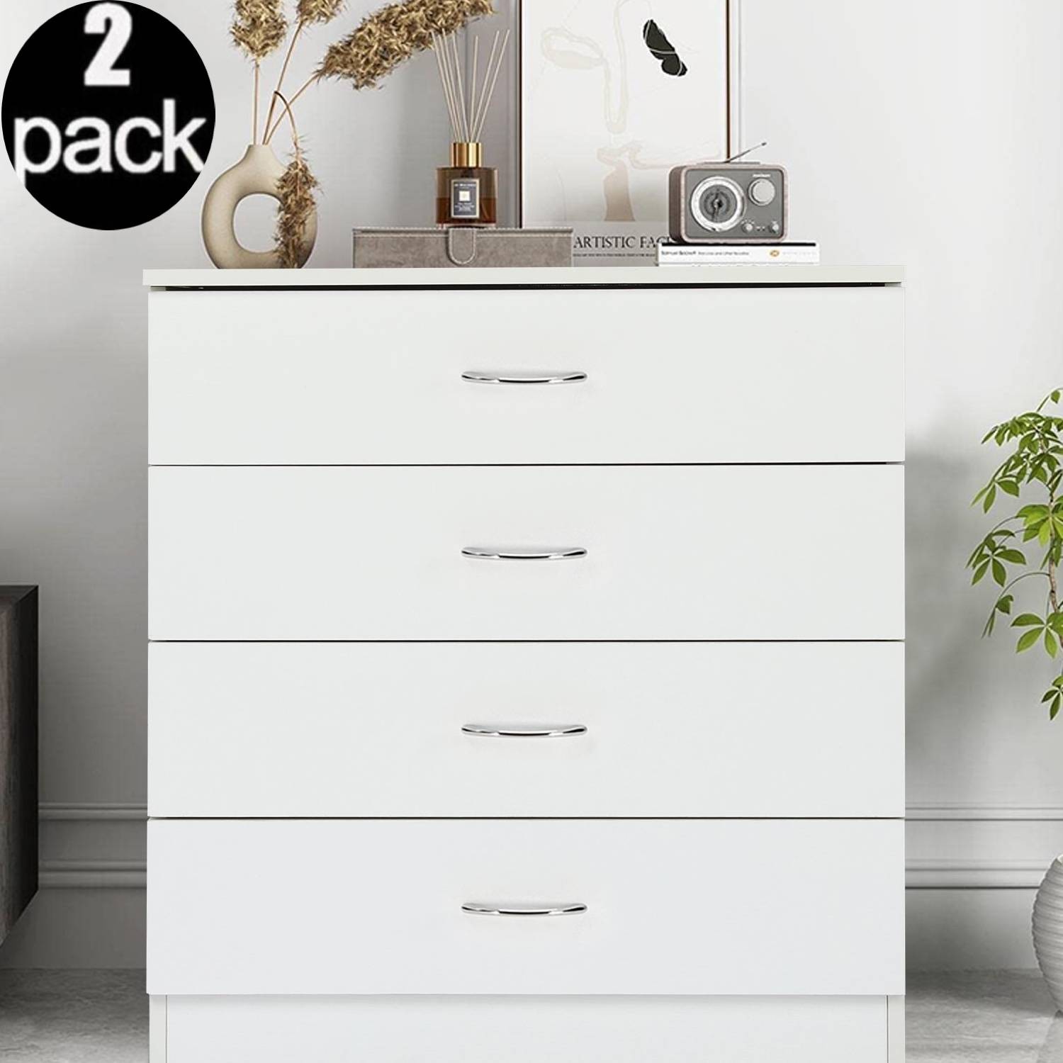 Set Of 2 Bedroom Dresser 4 Drawers Cabinet Bedroom Chest of Storage Nightstand