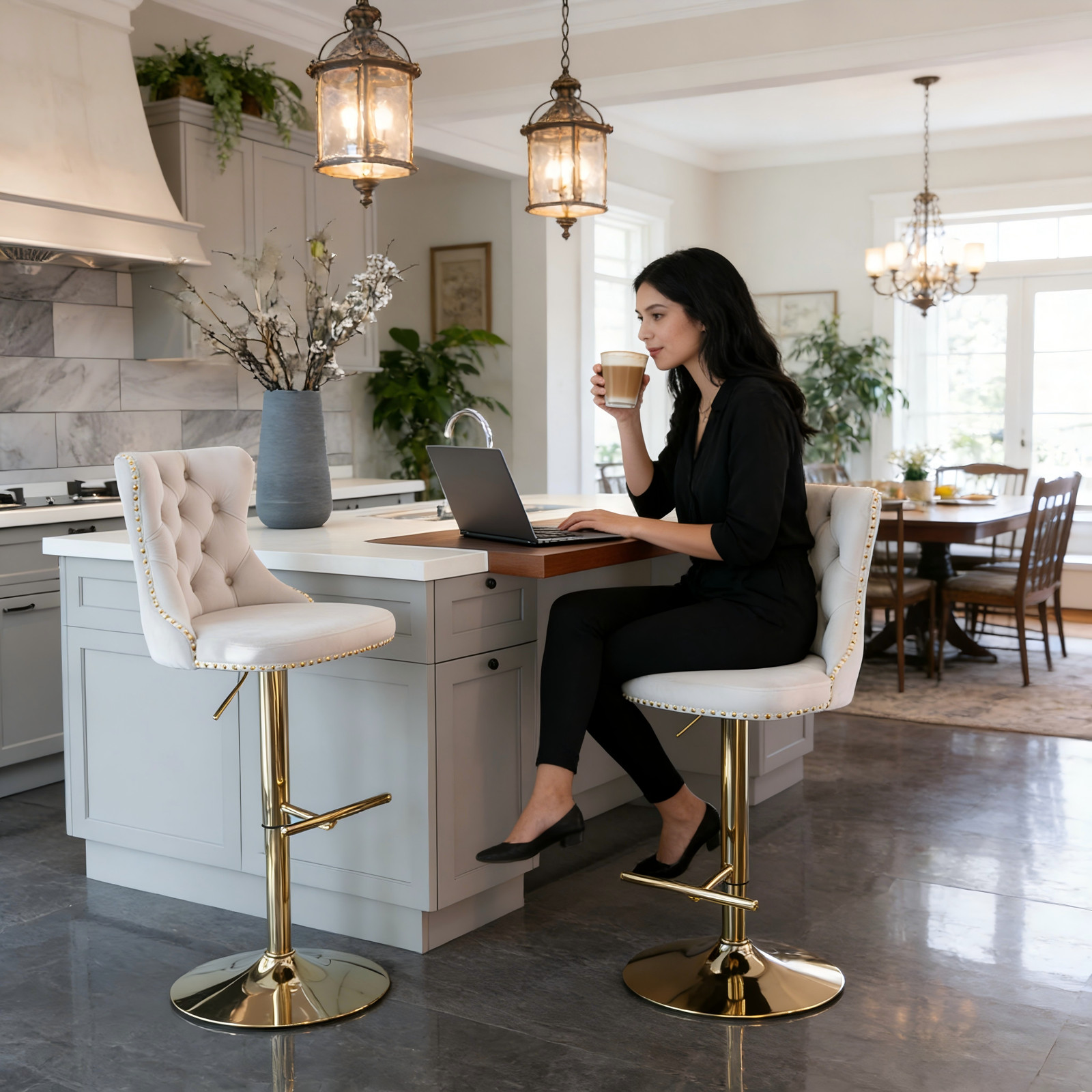 Swivel Barstools Set 2 Adjustable Height Modern Chrome Base w/ Backs