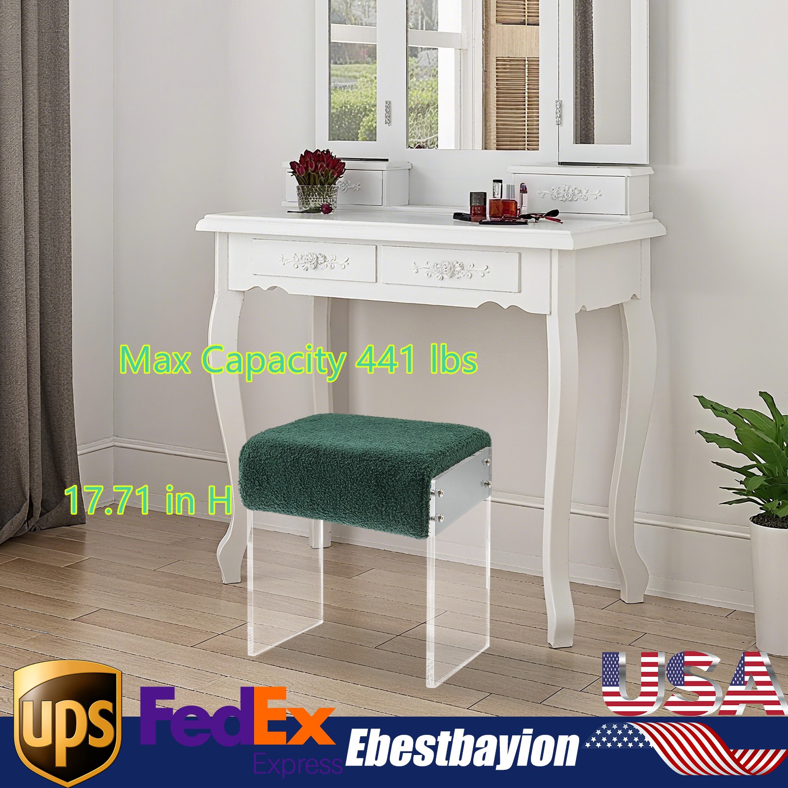 Makeup Stool Modern Minimalist Acrylic Chair Multi-functional Vanity w/ Cushion
