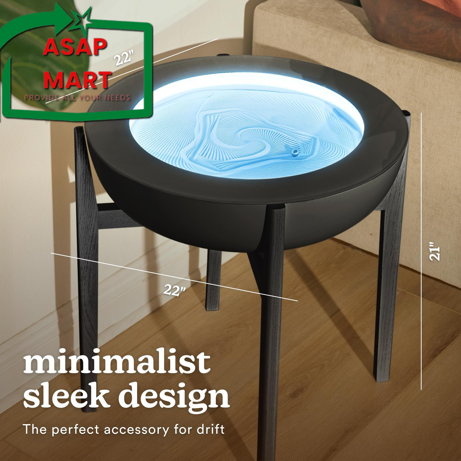 HoMedics Drift Sandscape Solid Wood Sand Table Stand 21 Inch (Large), Black