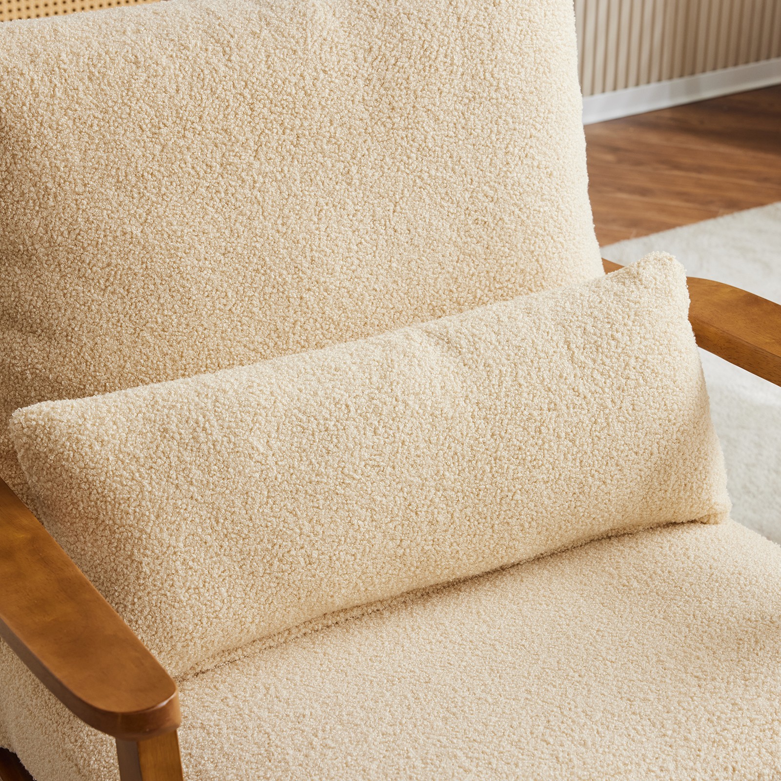 Teddy Fleece Armchair with Lumbar Pillow Comfy Reading Chair for Home Balcony