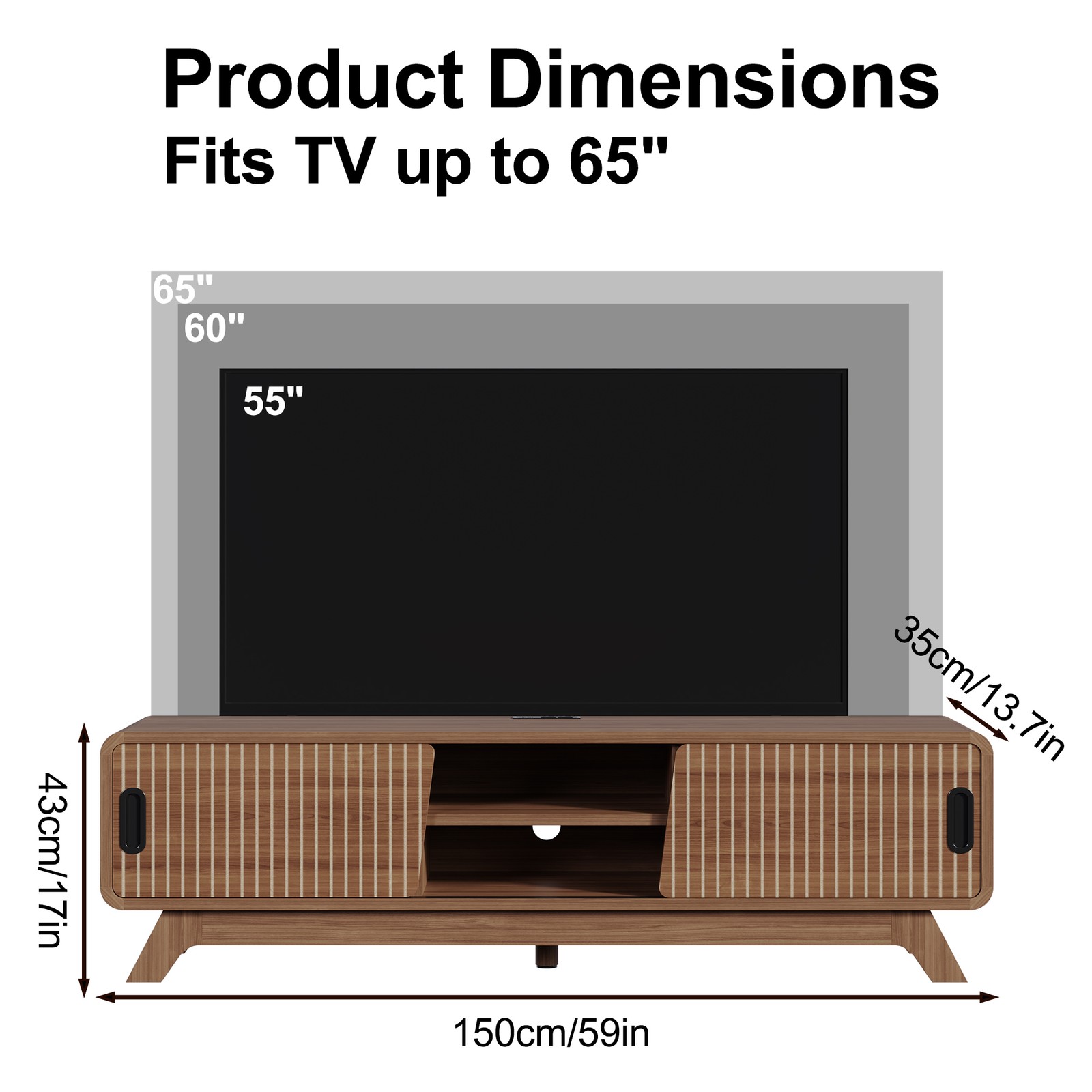 59in TV Stand w/2 Sliding Doors, 2-Tier Shelves, US Plug & Solid Wood Feet SALE!