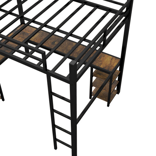 Heavy Duty Metal Loft Bed with Desk & Storage Shelves Twin/Twin XL/Full/Full XL