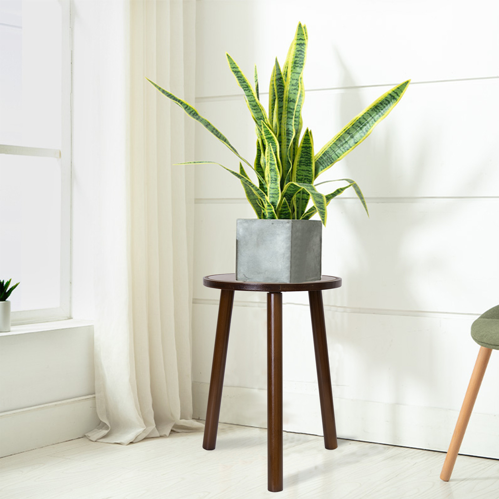 2x Rustic Side Table Round Wood Plant Stand 42cm Tall 3-Leg Stool Furniture Home