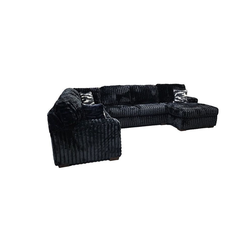 OVERSIZED 143″x94″ U-Shaped Sofa Sectional Modern Black Plush Fabric & 3 Pillows