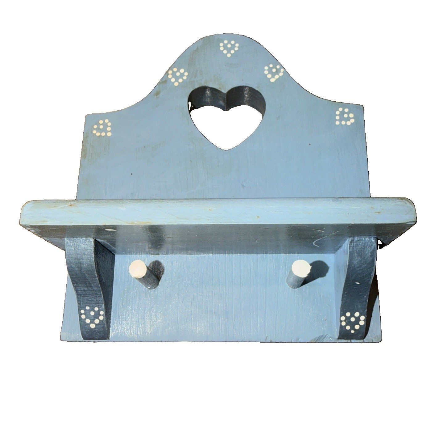 Vintage Mini Country Wooden Wall Shelf Heart Accent W/ 2 Pegs – Cottagecore