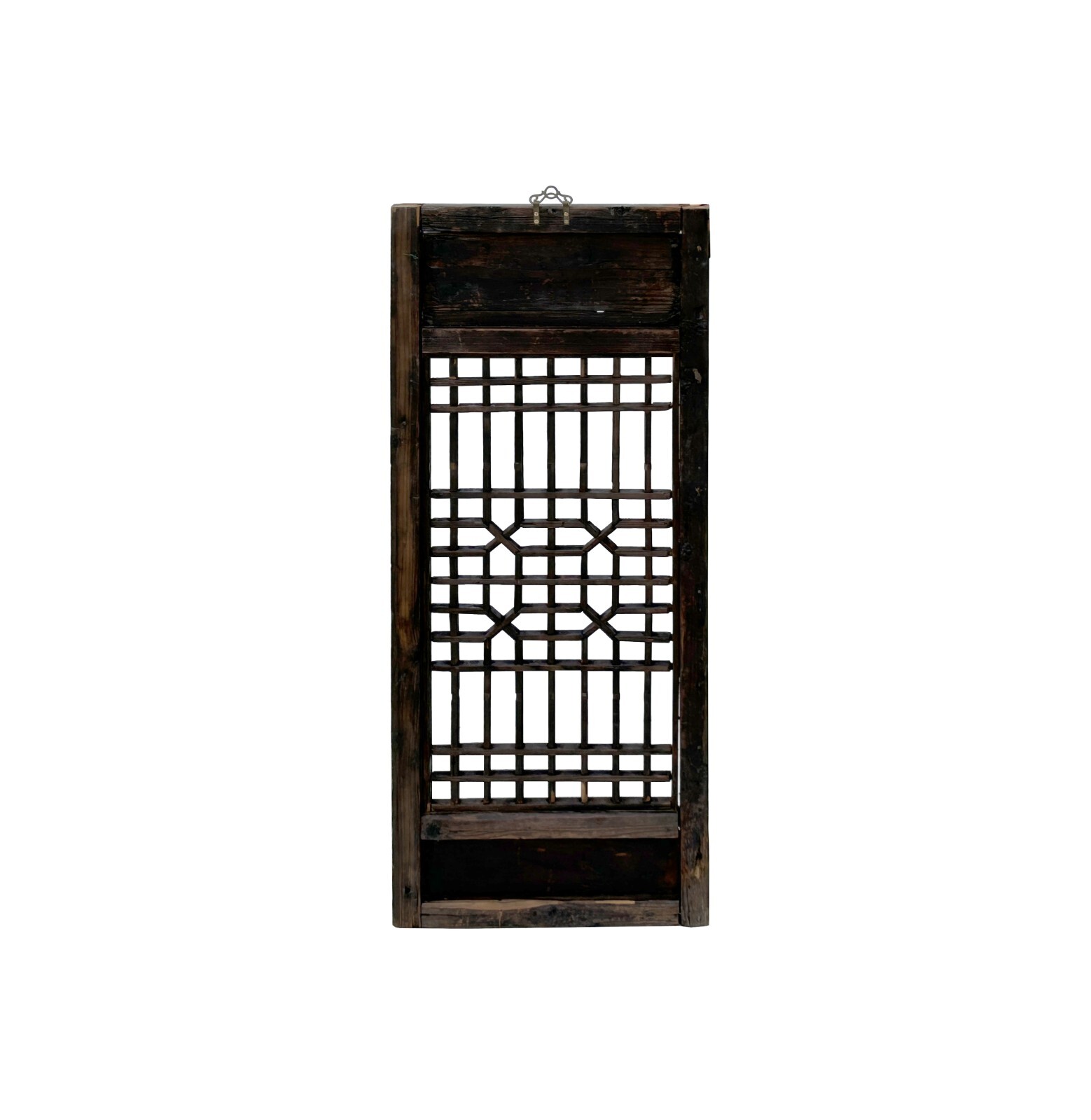 Chinese Vintage Restored Wood Geometric Pattern Brown Wall Hanging Art ws3750