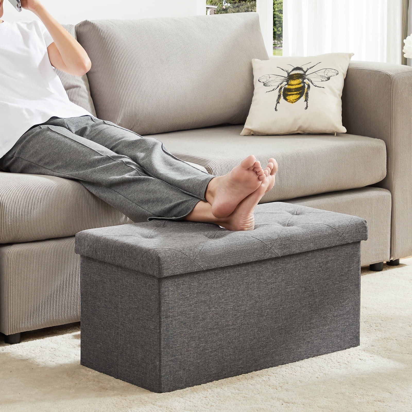 30 Inches Folding Storage Ottoman Bench Storage Chest Foot Rest Stool Bedroom