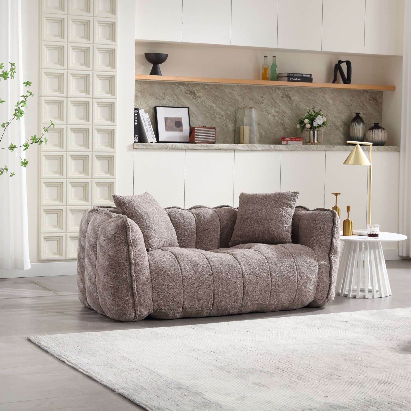 Large Brown Chenille Bean Bag Chair Sofa for Two, 66″L x 35″W
