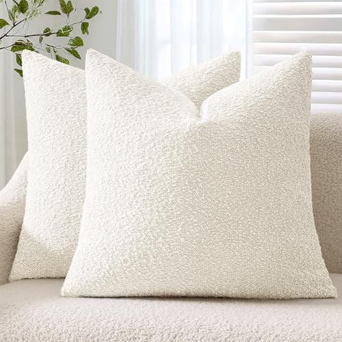 Pack of 2 Textured Boucle Throw Pillow Covers Soft 18″ x 18″ (Pack of 2) White