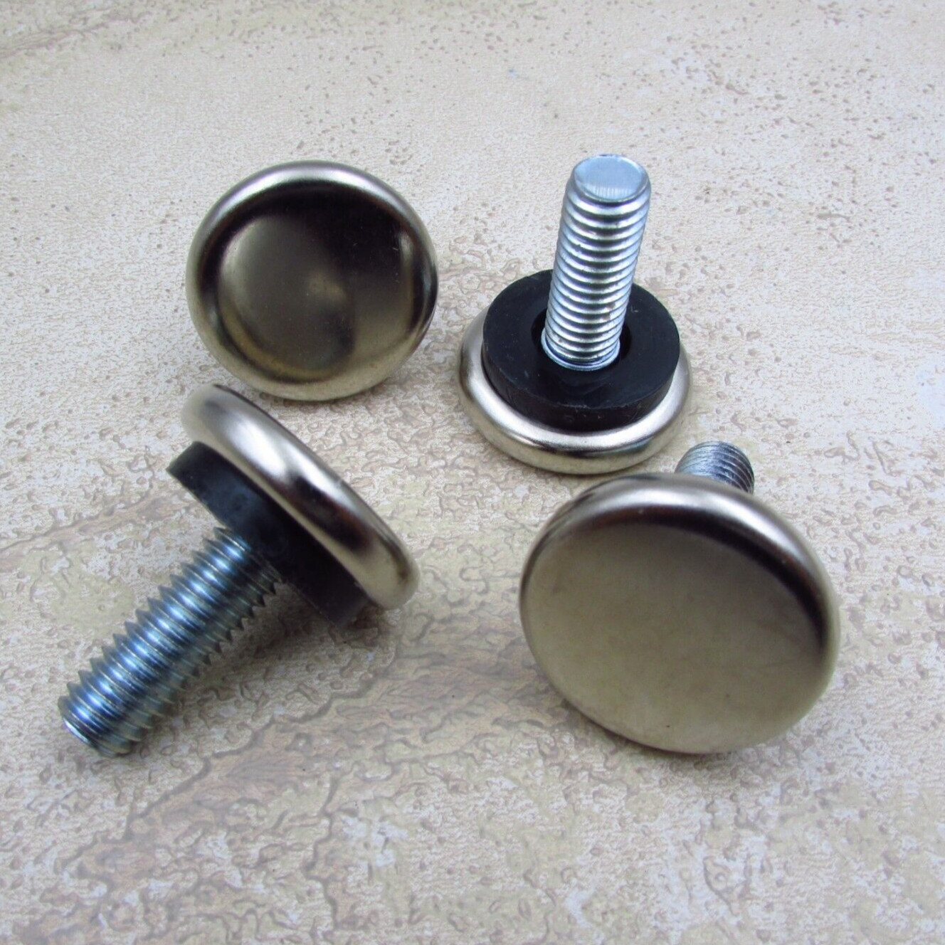 QTY (4) 3/8 – 16 X 1″ Steel Nickel Finish Adjustable Leveler Foot Floor Glide