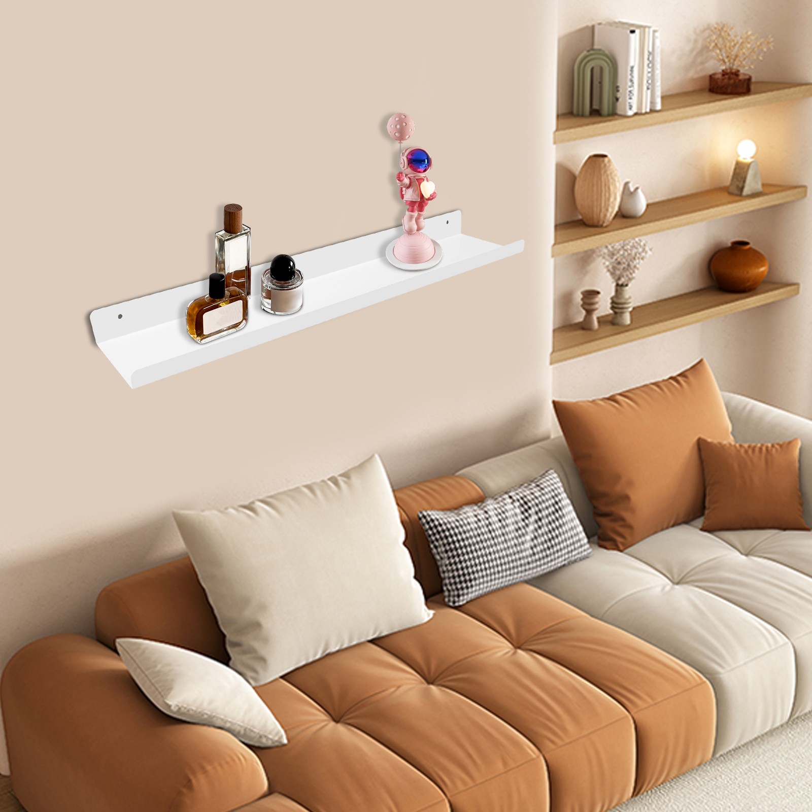 White Floating Shelf 60cm Wall Mounted Storage Display Rack Steel Modern