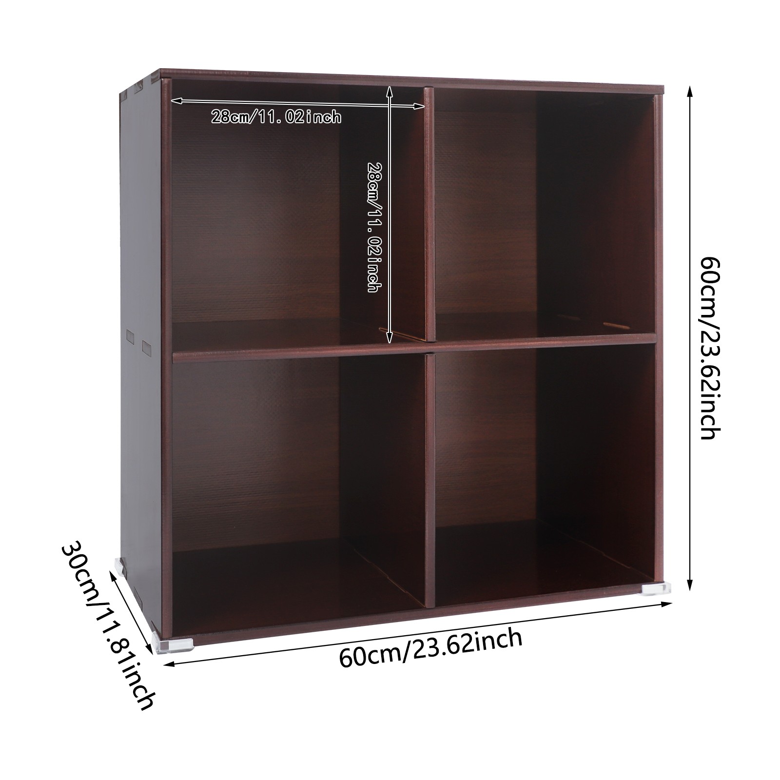 4 Cube Solid Wood Bookshelf Floor-Standing Wood Cube Bookcase 30x60cm