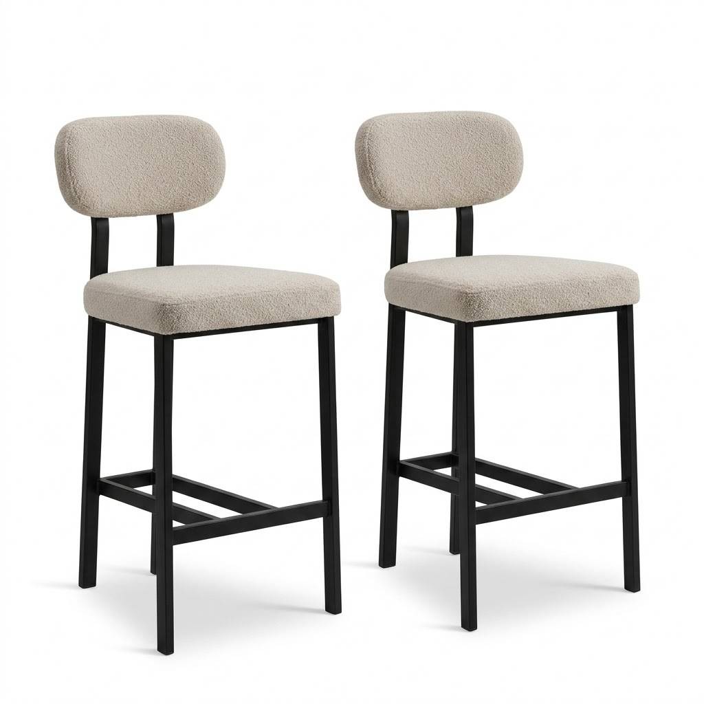 Counter Height Bar Stools Set of 2 Upholstered Chenille with Back Orange
