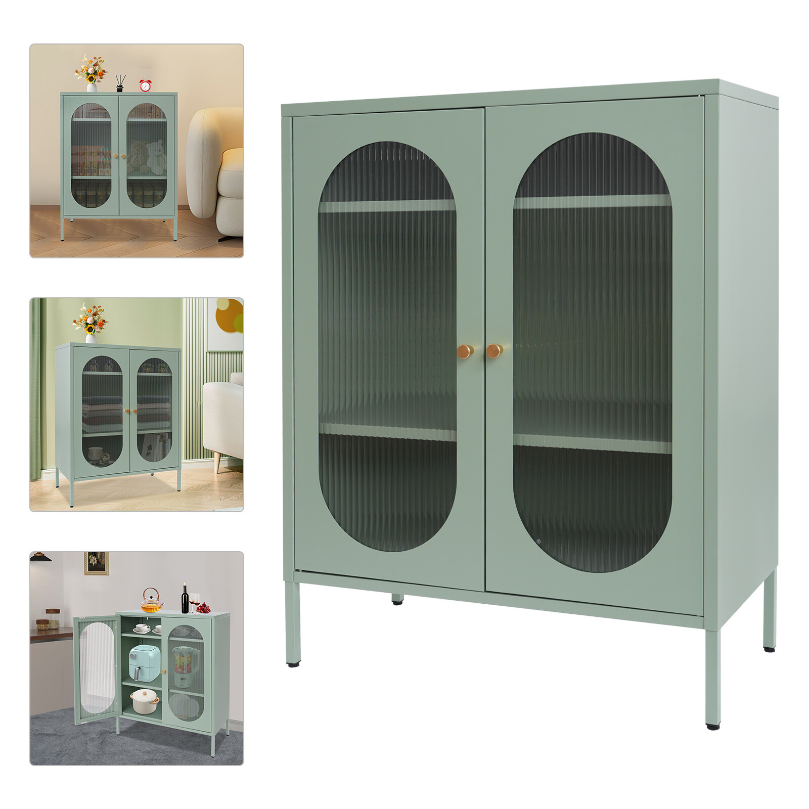 40″ Display Cabinet Distressed Tall Accent Distressed Cabinet Storage + 2 Doors