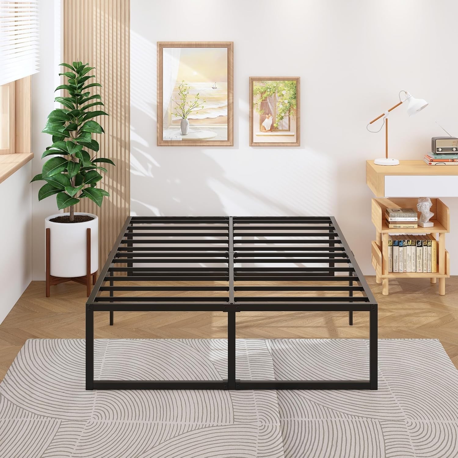 18″ King Bed Frame w/ Storage, No Box Spring, Black & Blue