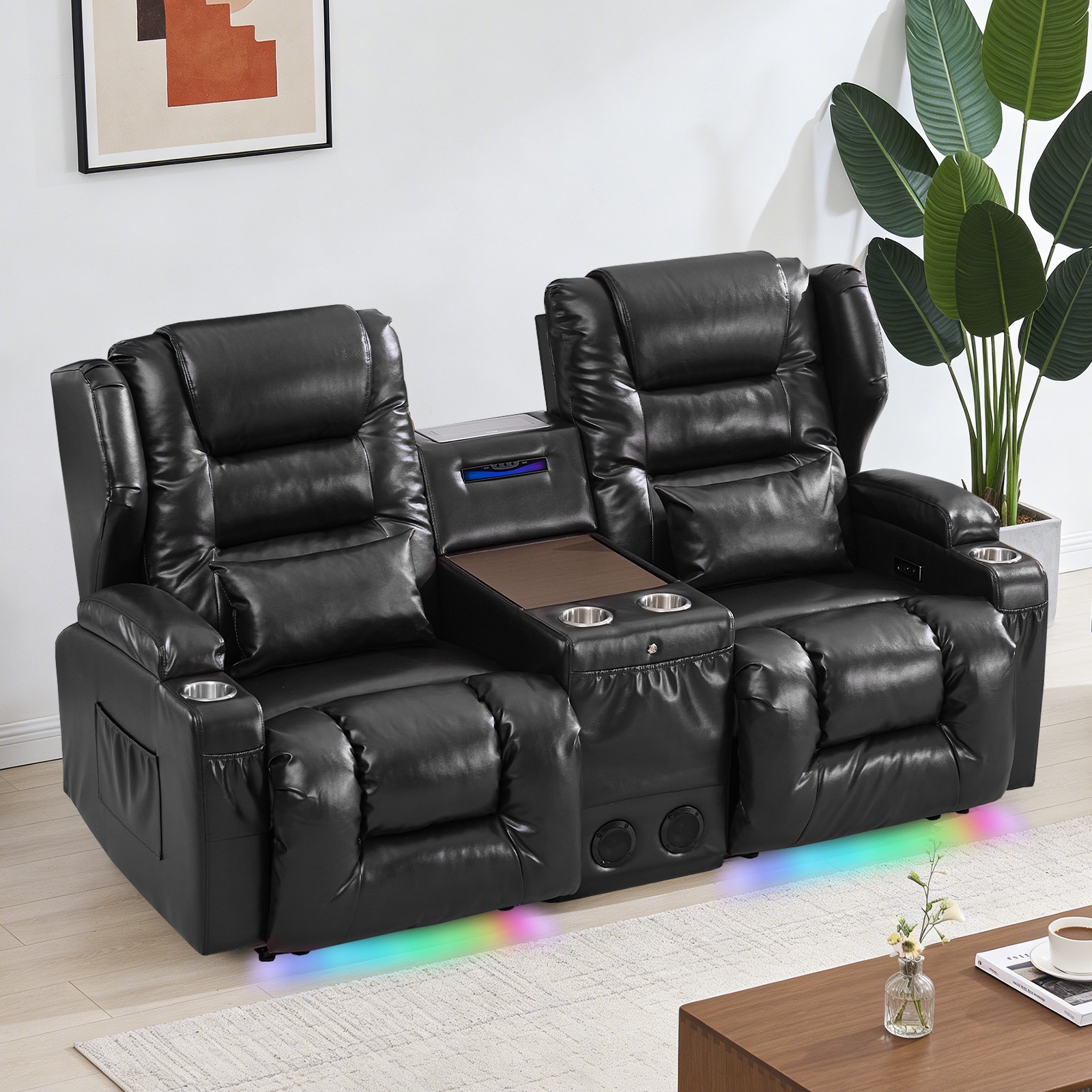 Home Theater Seating Recliner Sofa Loveseat Reclining Couch w/Console&Bluetooth