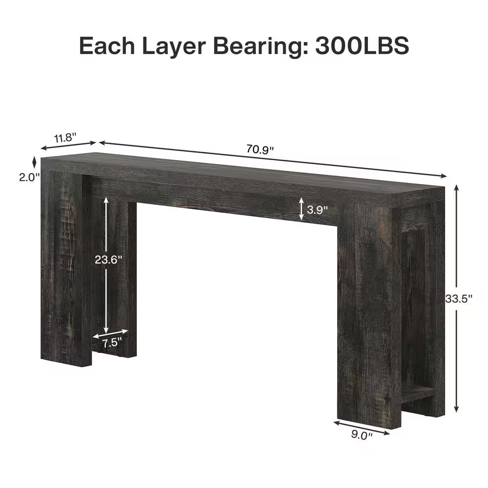 70.9 In. Rectangle Dark Gray Engineered Wood Extra Long Console Table Entryway A