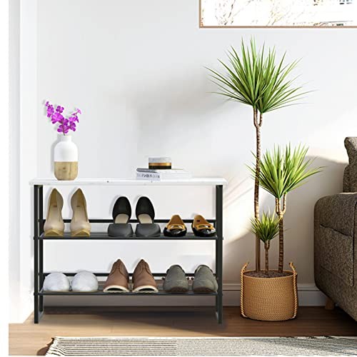 3 Tiers White Marble Shoe Rack,Freestanding Organizer 3-Tiers Marble White