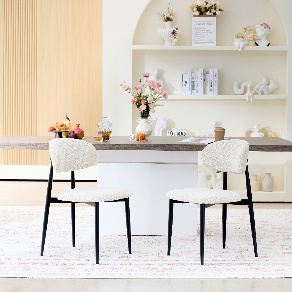 Fabric Dining Chairs Set of 2, Black Frame Beige Seat, 32.8″H x 19.6″W