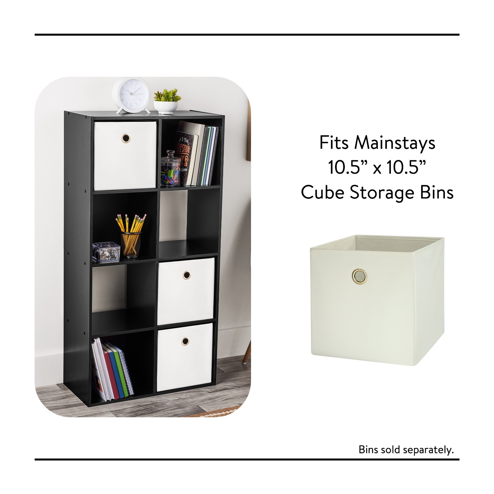 Mainstays 8-Cube Storage Organizer, 11.8″ Shelves, Bookcase, Wood Display