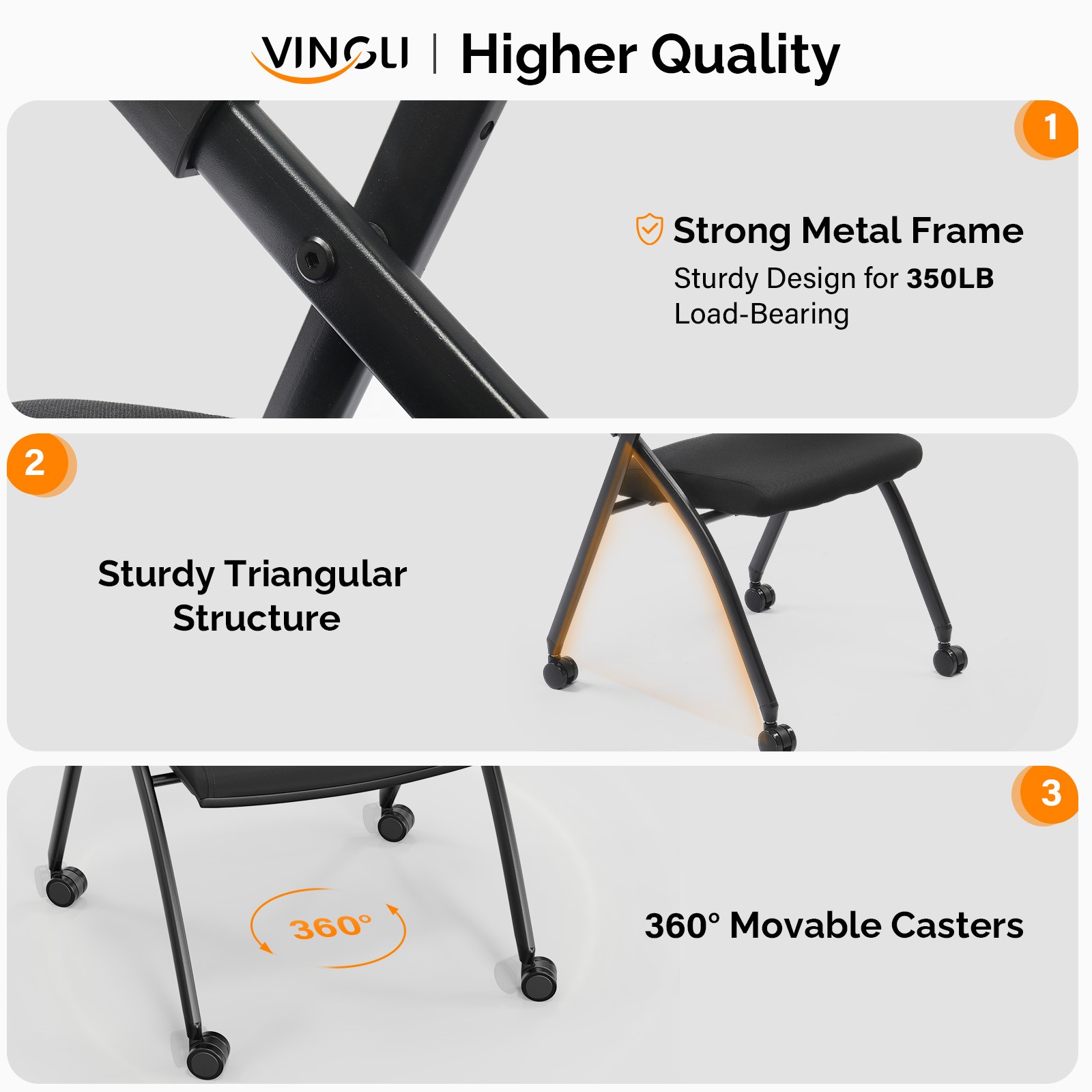 2 Pack Stackable Conference Room Chairs+Wheels Folding Capacity 350lbs Black