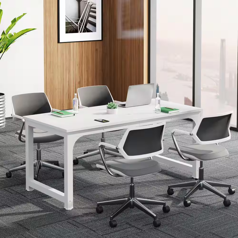 Capen 63 In. Rectangular White Particle Board Executive Desk with Large Desktop