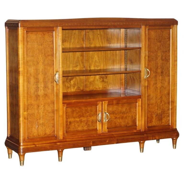 FRENCH LEON JALLOT ART NOUVEAU BURR WALNUT BOOKCASE CABINET CUPBOARDS PART SUITE