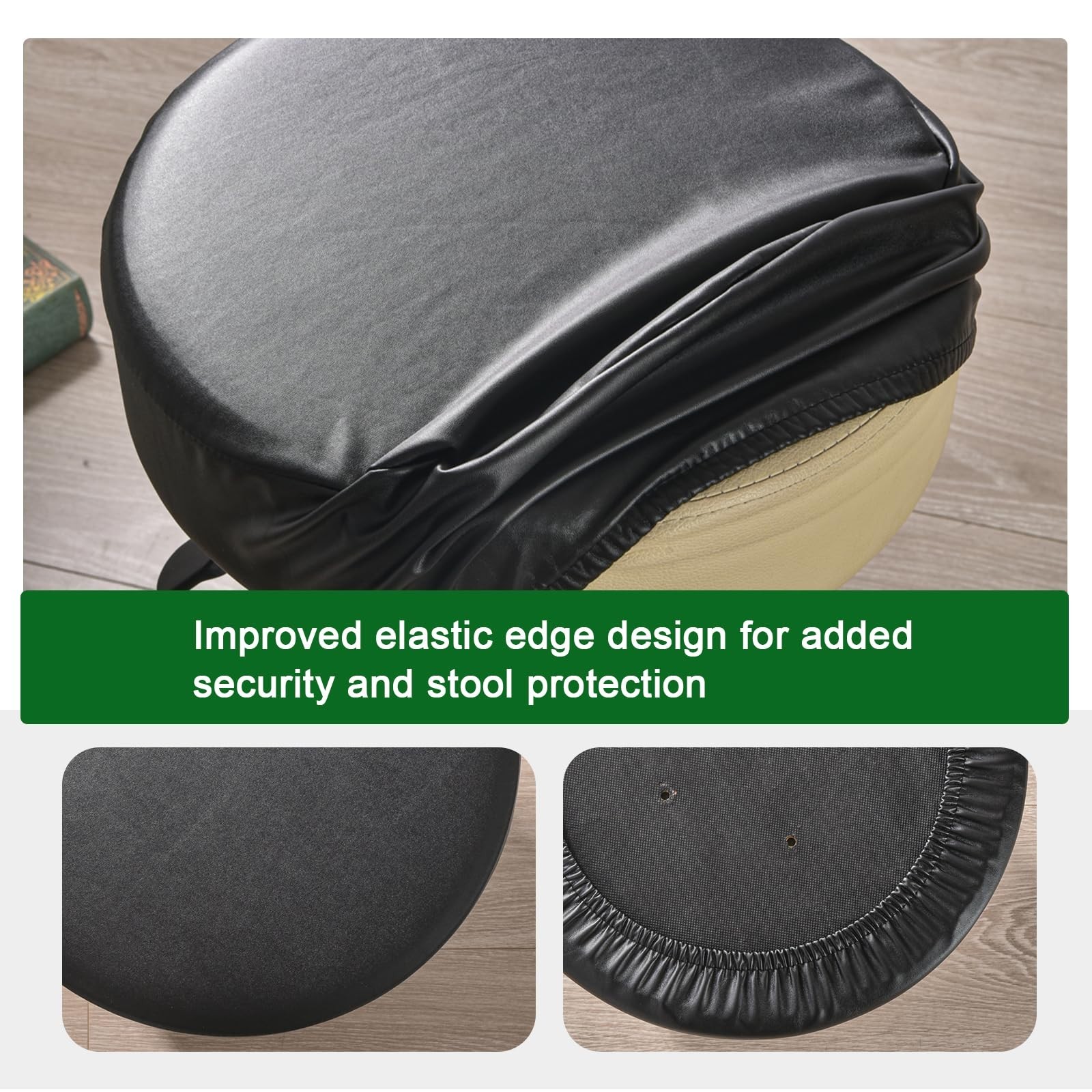 Waterproof Bar Stool Covers Set of 2, Washable Round Seat Slipcovers 16-18″ – Bl