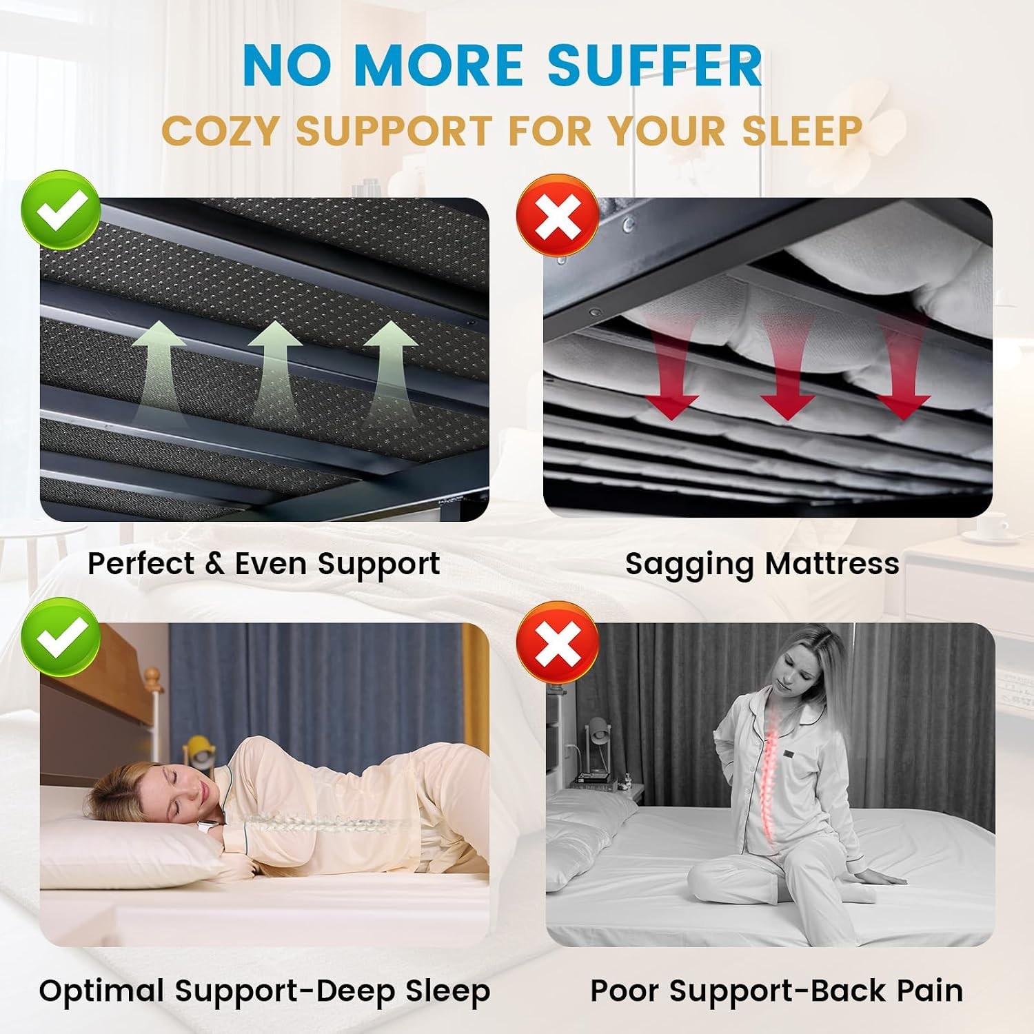 Bunkie Board Queen (60×80) 10mm H-Strength Rib Bed Boards for Under Mattress,