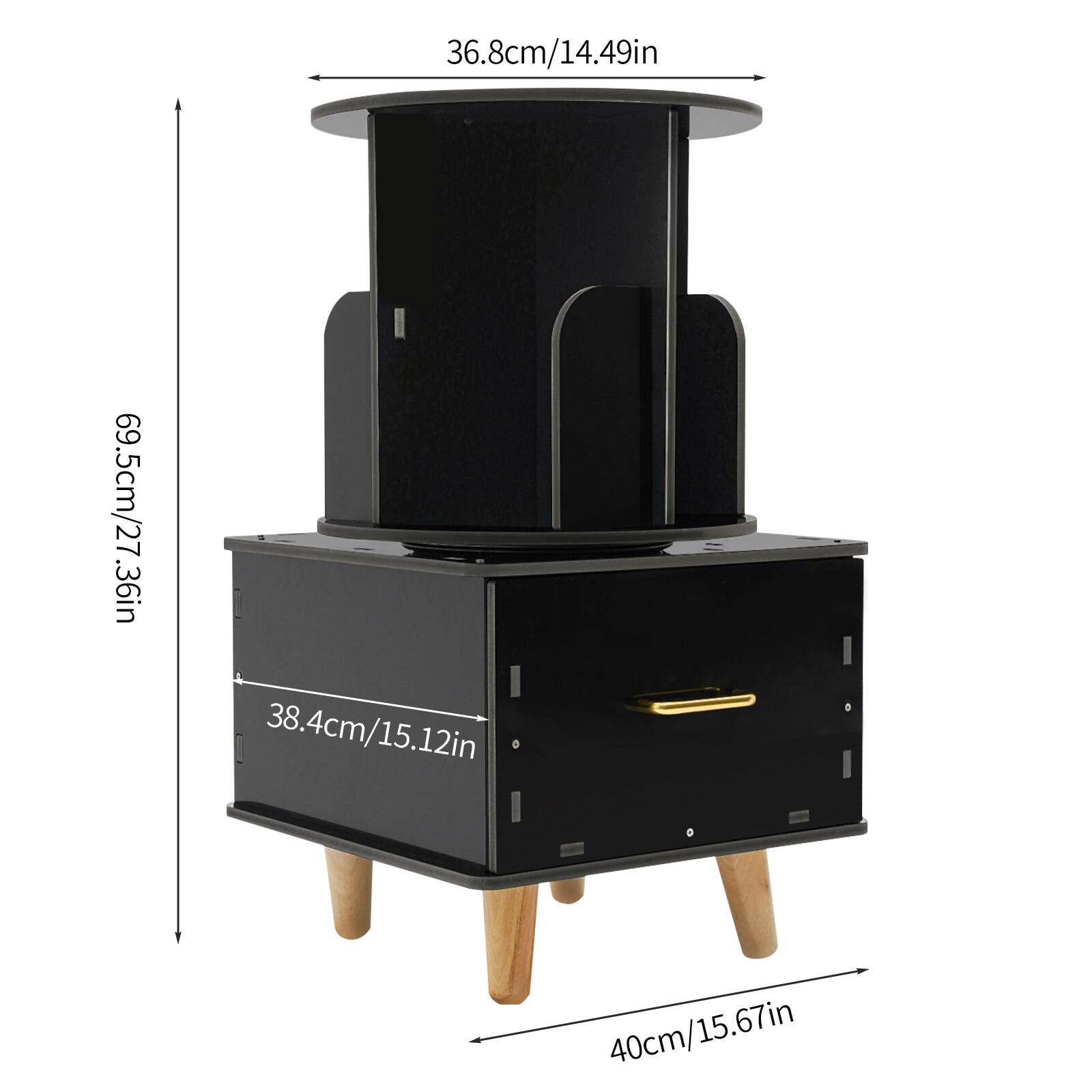 Bedside Table with Drawer, Corner High End Table, Rotating Bookshelf with Drawer