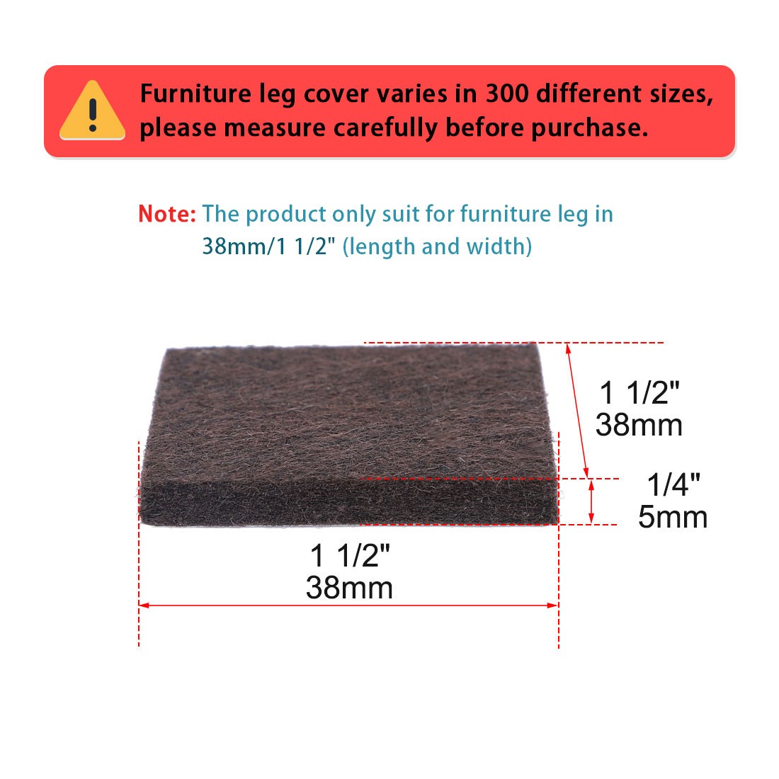 Felt Furniture Pad Square 1 1/2″ Self Adhesive Anti-scratch Desk Protector 16pcs