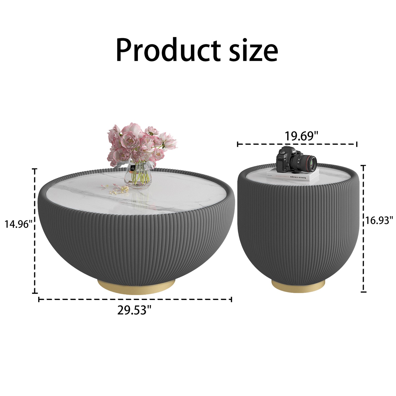 Modern Round Sintered stone Pattern Tabletop Leather Edge Sofa End Table with Me