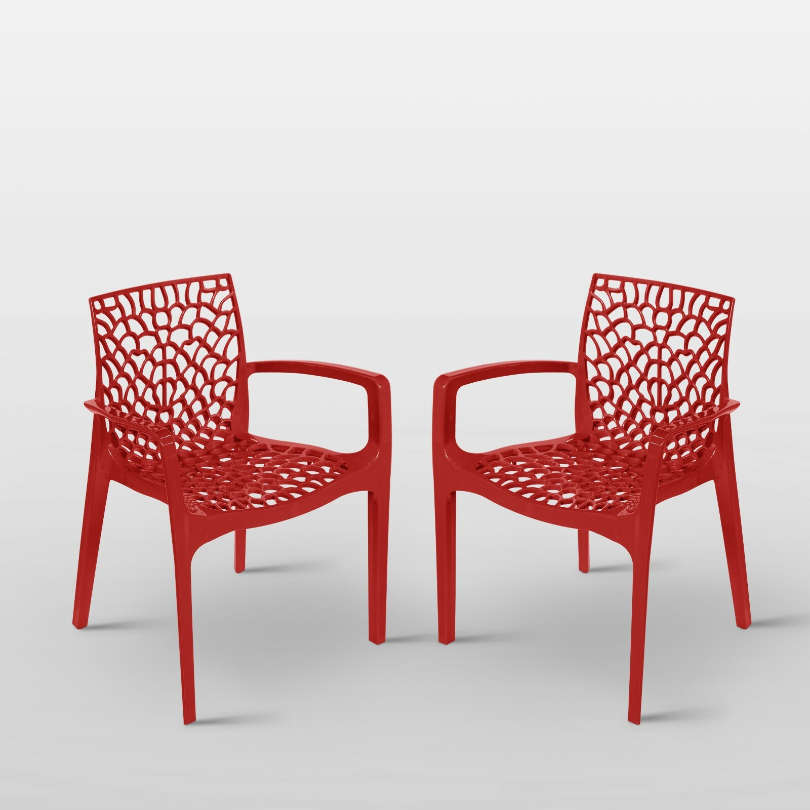 Gruvyer Modern Indoor Outdoor Dining Armchairs, from Italy, Stackable, 2 chairs