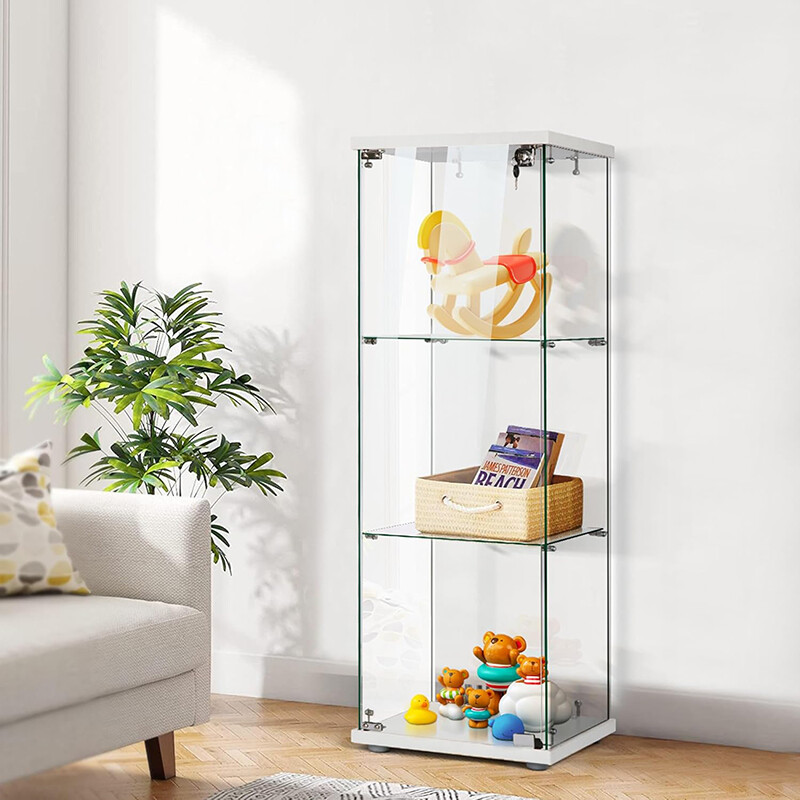 3/4-Shelf Glass Display Cabinet Glass Curio Cabinet Trophy Case Bookshelf & Lock