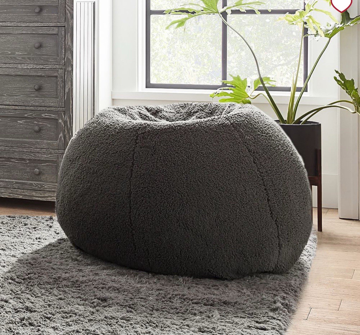 NWT Pottery Barn Teen Regular Sherpa Charcoal Bean Bag Chair Cover -Personalized