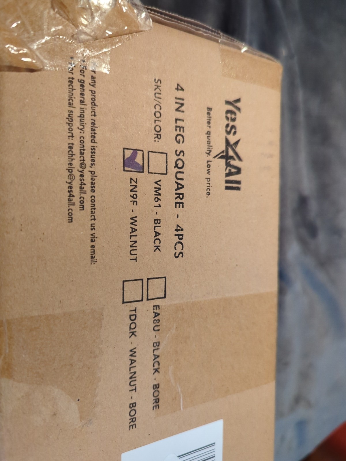 YES4ALL 4 Inch Square Furniture Legs WALNUT BROWN 4 Piece
