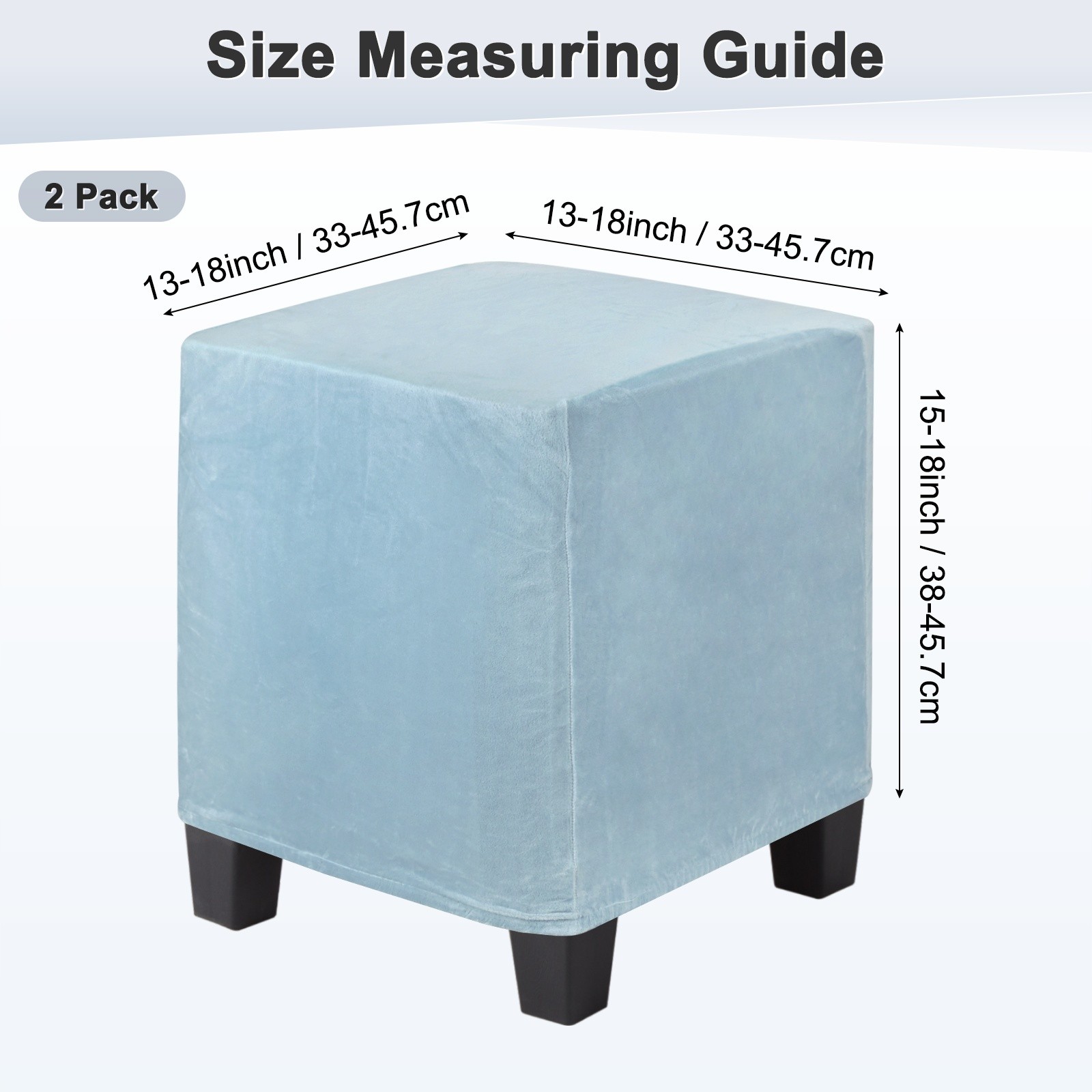 2-Pack 13″x13″x15″ Stretch Square Ottoman covers Footstool Protector Light Blue