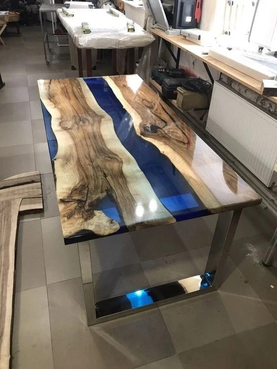 60×30 Ocean Waves Epoxy River Table Top | Live Edge Dining Handmade