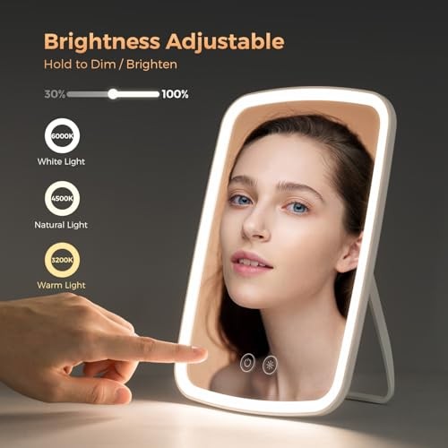 Lighted Makeup Mirror, Portable Mirror with Lights, 1500mAh 9.4″x6.6″ White