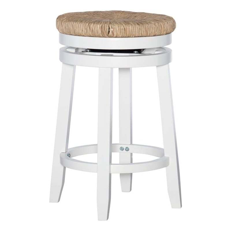 Linon Morgan 25.5″ Wood Counter Stool Natural Seagrass Swivel Seat in White