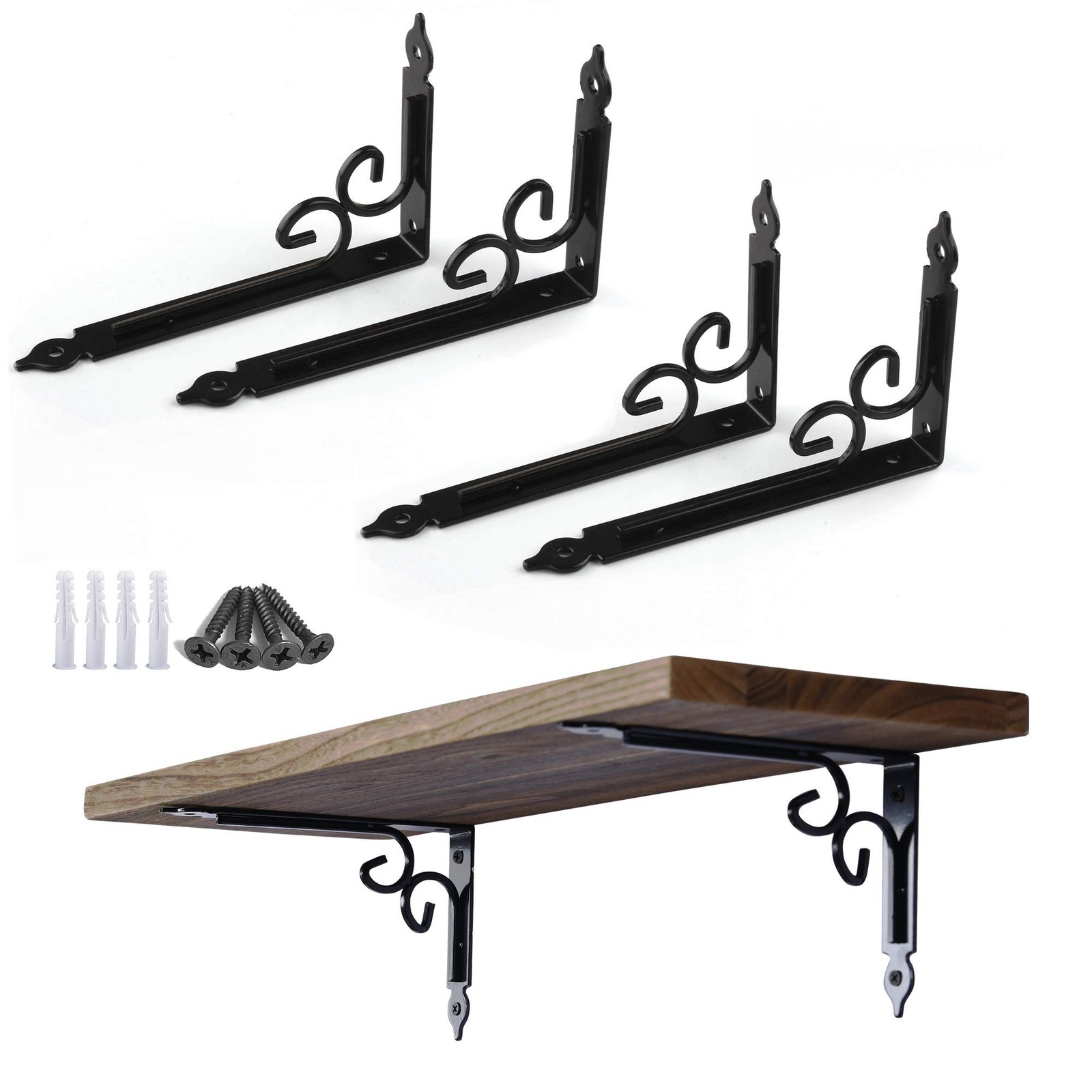 Shelf Brackets 4 PCS Heavy Duty Decorative 6 Inch Black Right Angle Wall