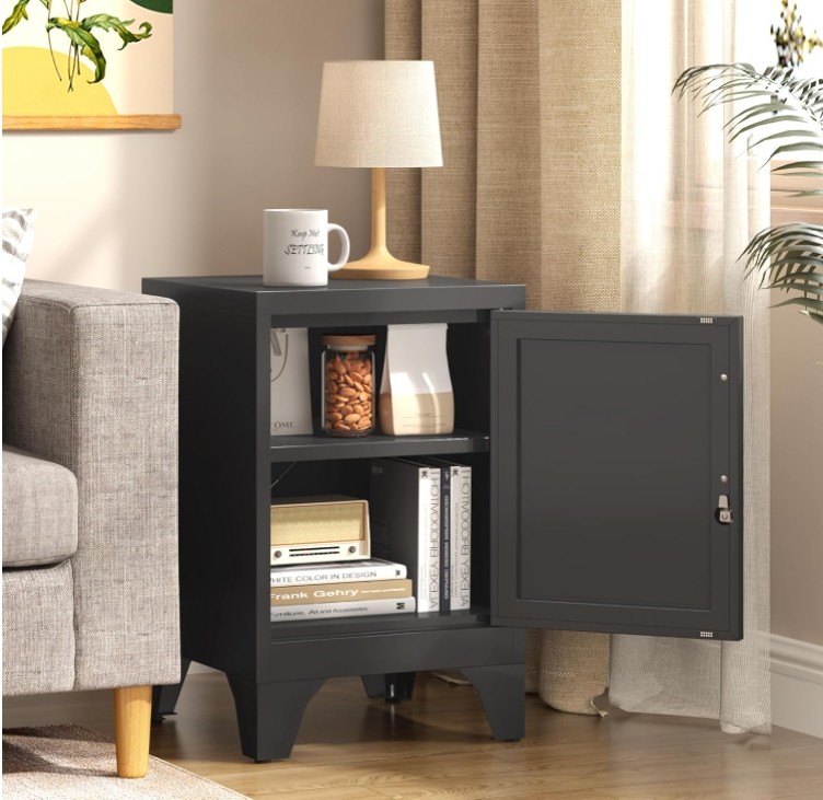 Freestanding Small Nightstand Metal Cabinet Side Storage Organizer Bed End Table