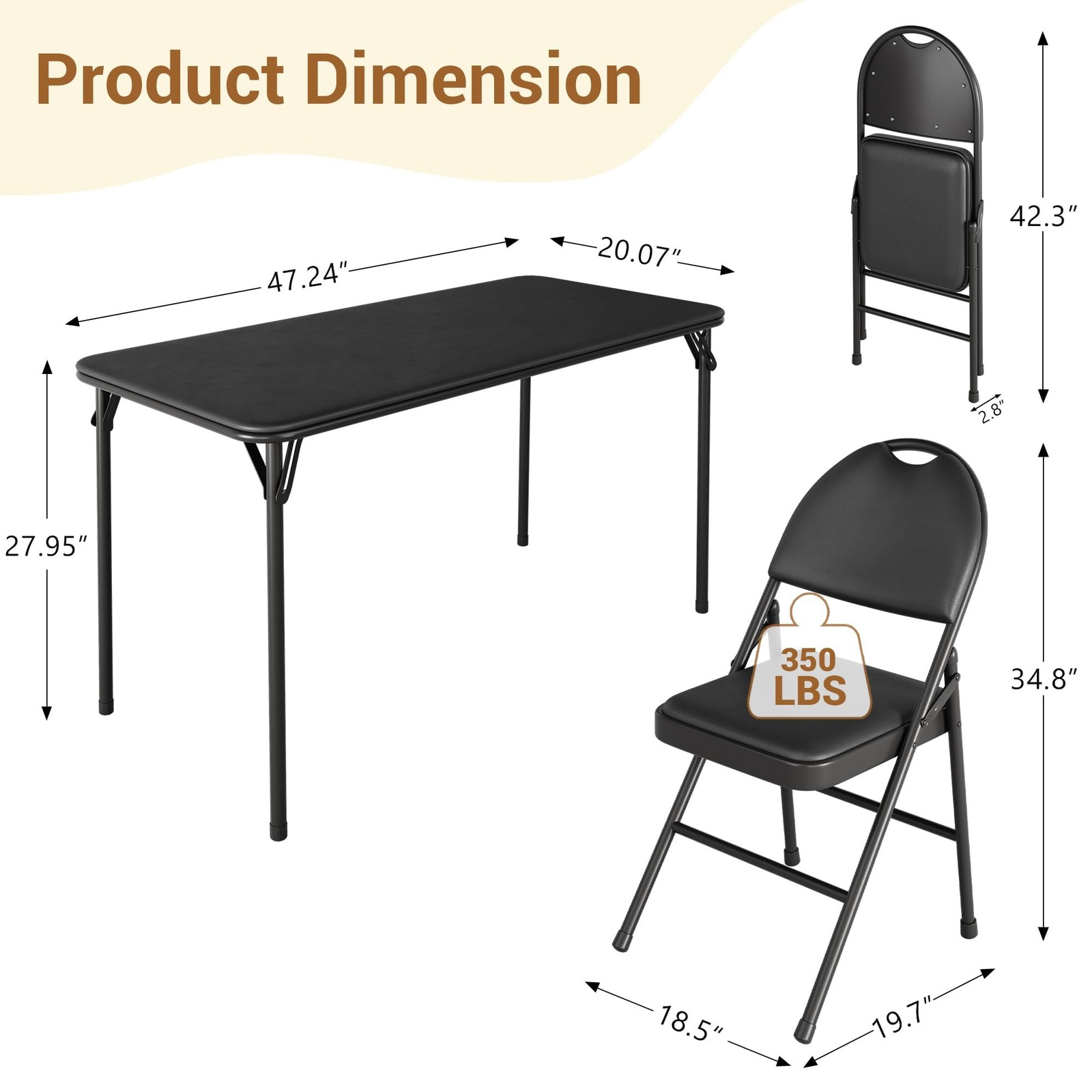 Folding Table and Chairs ,5pcs Card Table & Upholstered Chair Set w/ Metal Legs