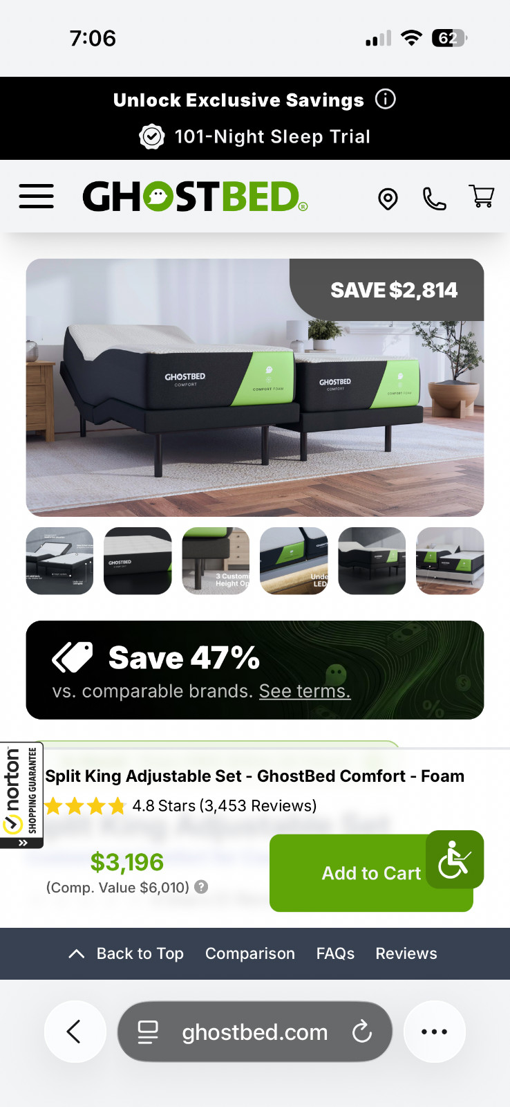 Ghostbed adjustable split king massaging bed with mattress included
